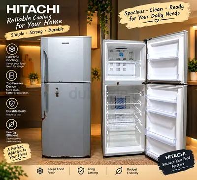 Hitachi Top Freezer Refrigerator - Silver, Good Working Condition
