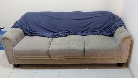 3-seater beige fabric sofa - good condition