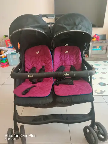 Joie Double Twin Stroller - Side-by-Side, Black with Pink Seats