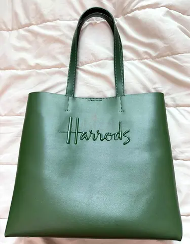 Harrods green leather tote bag - excellent condition