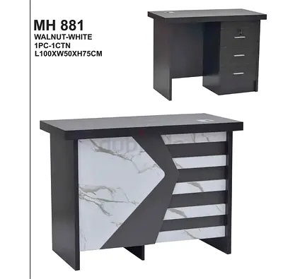 Modern Walnut-White Office Desk with Drawers (L100xW50xH75cm)
