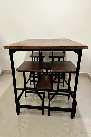 Wooden Top Kitchen Island / Bar Table with 4 Stools - Industrial Style