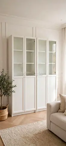 White tall display cabinet with glass doors - set of 3