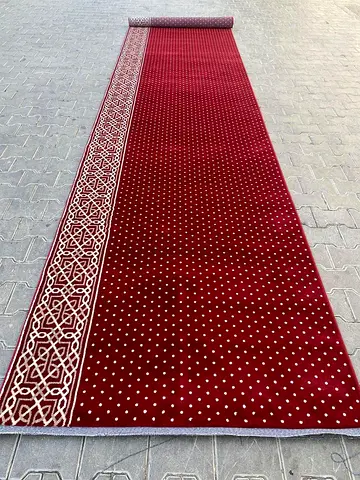 Long Red Prayer/Runner Carpet with Geometric Border