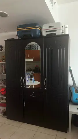 Dark wood freestanding wardrobe with mirror - good condition