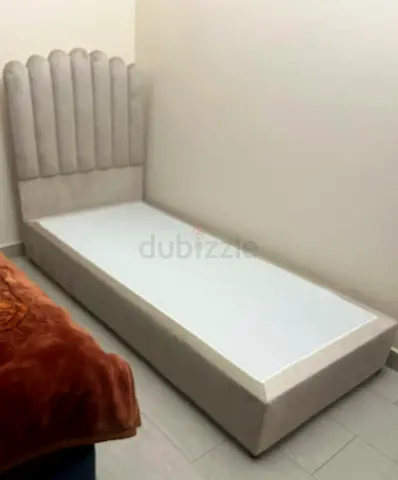 Single upholstered bed frame with padded headboard - light grey Anna Single Bed Velvet Beige 90x200