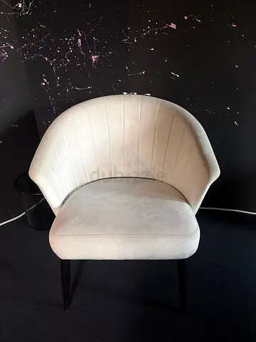 Beige Velvet Accent Chair with Curved Back - Good Condition