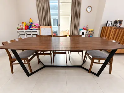 8 seater Solid Wood Dining Table with Metal Legs - Seats 8