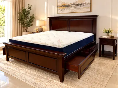 Pottery Barn Solid Wood Super King Storage Bed Set