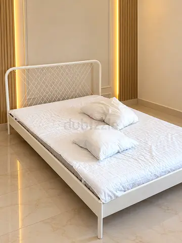 White Metal Bed Frame with Headboard - Good Condition