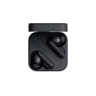 Used black true wireless earbuds with charging case