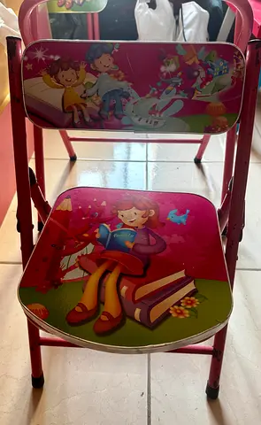 Pink Kids Folding Step Stool/Chair with Storybook Print - Good Condition