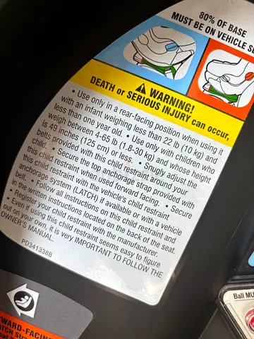 Used Infant Car Seat Base with Warning Label (Good Condition)