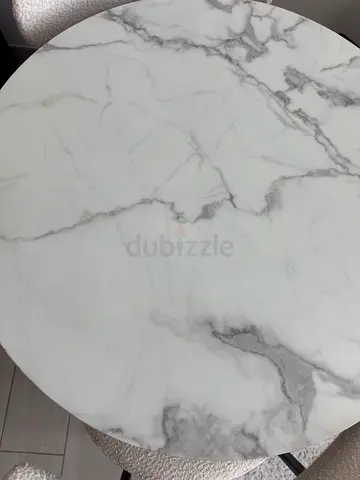 Round white marble-effect dining table - compact and sturdy