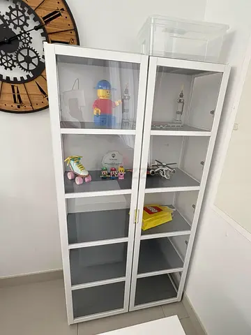 White Glass-Front Display Cabinet / Bookcase - Good Condition