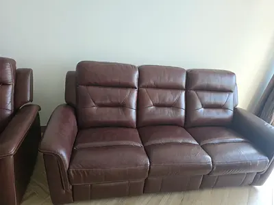 Brown 6- Seater Leather Recliner Sofa - Good Condition