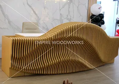 Unique Wave-Design Reception Desk / Wooden Counter by Empire Woodworks