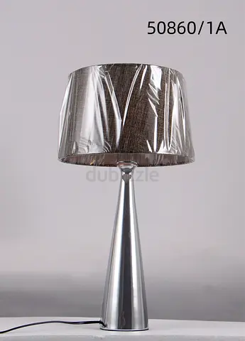 Modern Silver Table Lamp with Grey Fabric Shade (Brand New)