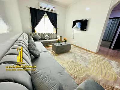🏡 فرصة ذهبية! أفخم شقة غرفتين وصالة مفروشة بالكامل للإيجار الشهري في المويهات 2 - عجمان✨ 🔹 شقة أنيقة بمساحة واسعة وتشطيب راقٍ 🔹 غرفتين وصالة مفروشة