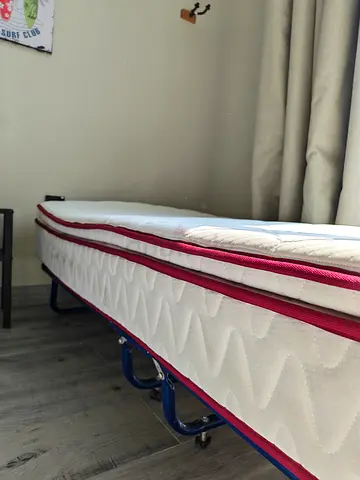 Single mattress with foldable metal bed base - good condition, cash only
