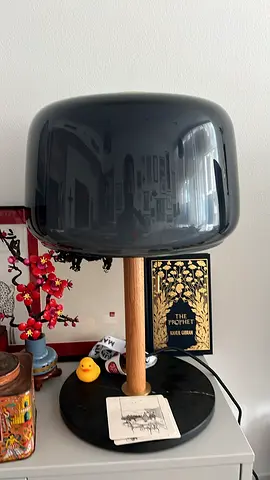 IKEA - Modern Black Glass & Wood Table Lamp — Bedside/Desk