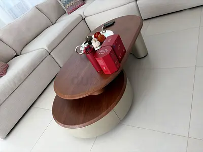 Solid Wood Oval Coffee Table with Rounded Side Storage