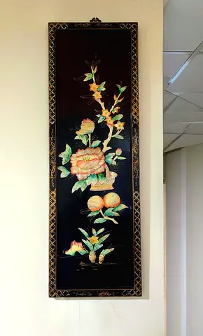 Original Chinese Handmade Mother pearl designed and painte Floral Wall Hanging