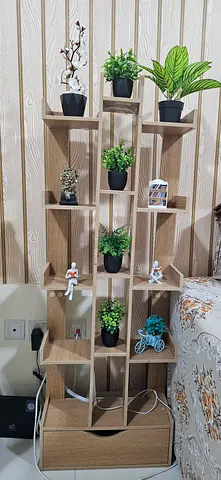 Wooden Multi-tier Display Shelf with Drawer