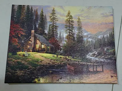 Framed Forest Landscape Cabin Canvas Poster (brand new)