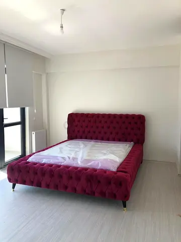 Plush Burgundy Tufted Queen Bed with Headboard —