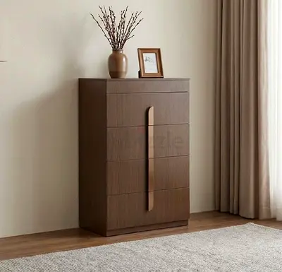 4 Drawers with Top Open Mirror & Jewelry Storage - Walnut/Bronze