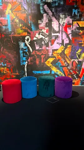 Set of 4 Round Velvet Poufs (Red, Blue, Green, Purple) - perfect Condition