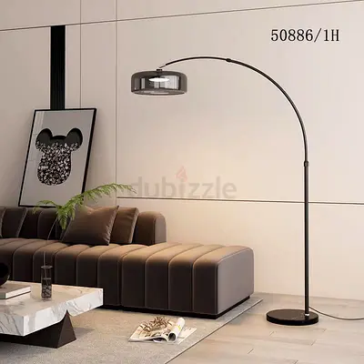 Modern Arc Floor Lamp with Glass Shade - Black