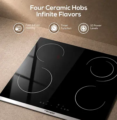 Bompani 60cm Built-In Vitroceramic Hob - Hi-light Electrical Hob, 4 Cooking Zones, BO273TIT Black