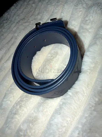 Blue LV leather belt with embossed pattern