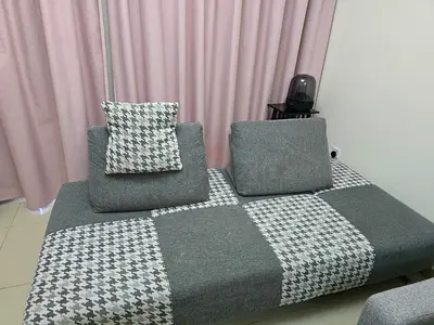Convertible Ottoman / Guest Bed - Grey Patchwork Fabric