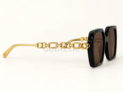 Black Square Sunglasses with Gold Chain-Link Arms