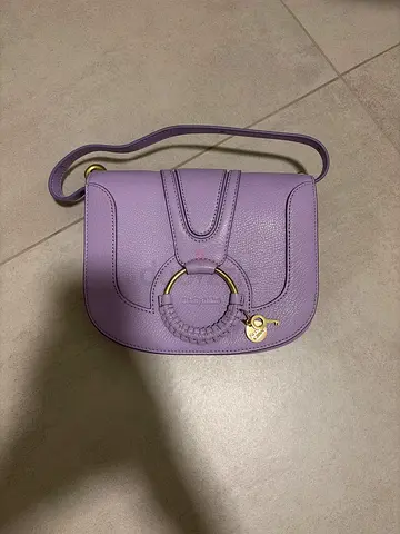 Lavender small leather crossbody bag with gold hardware