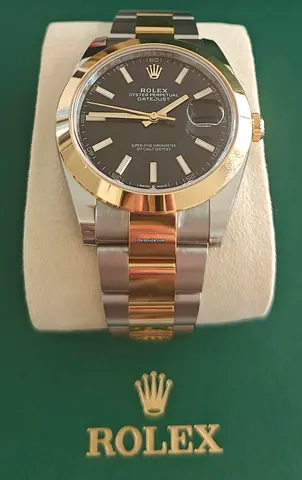 New Unworn Rolex 41mm Datejust Two-Tone 18k Gold, Black Dial 126303