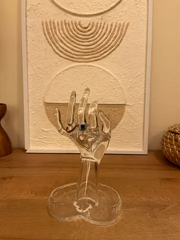 Elegant Transparent Acrylic Hand Ring Holder with Heart Base