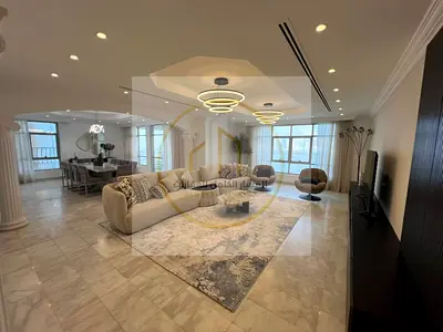 Furnished 3-Bedroom Apartment for Annual Rent in Al Majaz 3, Sharjah, Direct Sea View, Large Living Room with Terrace, All Master Bedrooms, Maid’s Roo