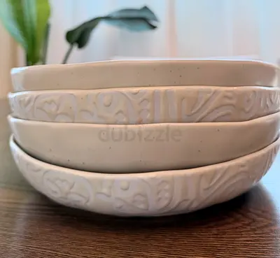 Home Centre Stoneware Pasta Plates - Set of 4 - Cream