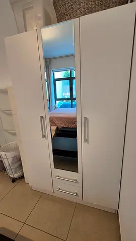 Home Centre 3-Door Wardrobe with Mirror & Drawers | White