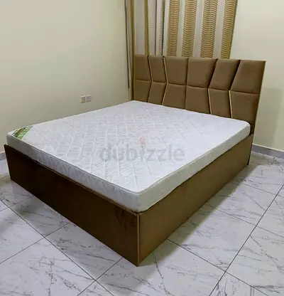 King Size Upholstered Bed Frame with Headboard and Mattress - Good Condition