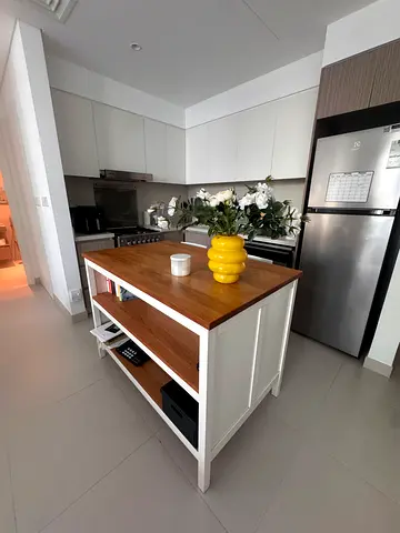Ikea Tornviken Wood Top Kitchen Island Cart with Storage - White Base, Good Condition