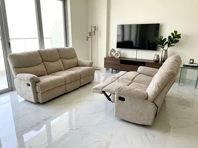 Beige 3-seater and 2-seater Recliner Sofa Set - Good Condition