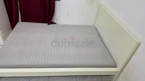 IKEA White wooden double bed frame with mattress - good condition