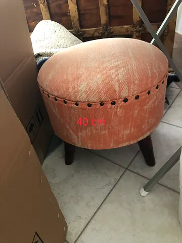 round upholstered ottoman / stool (40 cm) - coral