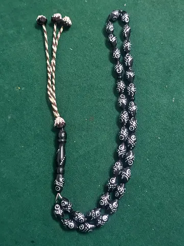 Black Prayer Beads (Misbaha) with Silver Detailing