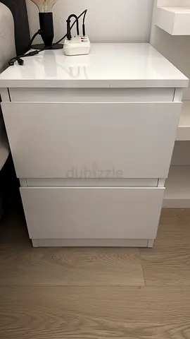 White 2-Drawer Modern Bedside Nightstand - Good Condition
